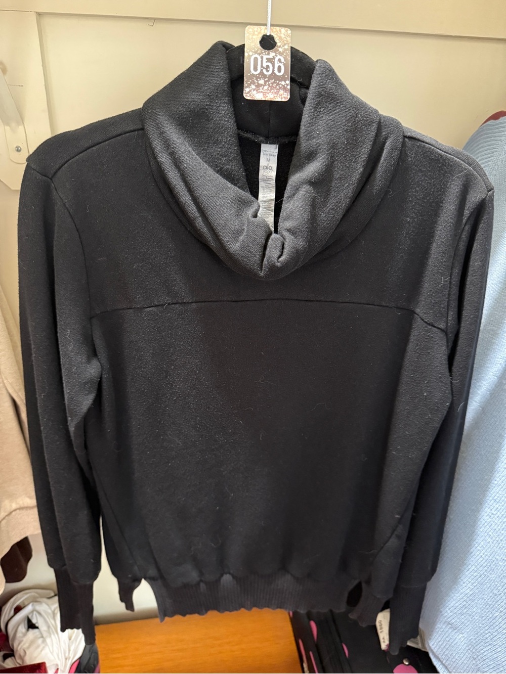 056 ALO Yoga Black Cowl Neck Pullover Sweater